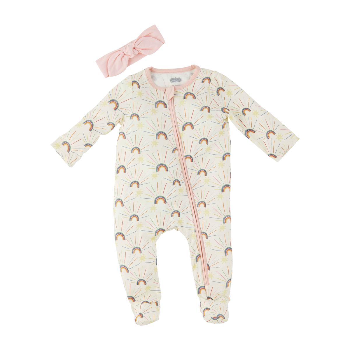 Cream Rainbow Sleeper & Headband Set-Sleepwear-0-3 M-Lemons and Limes Boutique