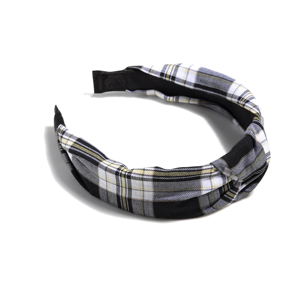 KNOTTED PLAID HEADBAND, BLACK-Lemons and Limes Boutique
