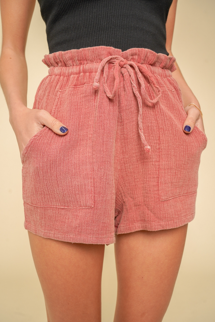 Washed Texture Gauze Shorts in Rose--Lemons and Limes Boutique