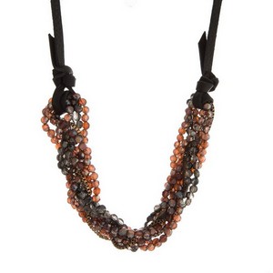Tarin Twisted Beaded Layers on a Genuine Leather Adjustable Necklace-Necklace-Plum-Lemons and Limes Boutique
