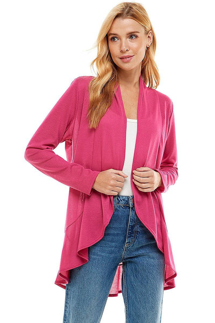 Women's Long Sleeves Ruffle Hacci Cardigan in Hot Pink--Lemons and Limes Boutique