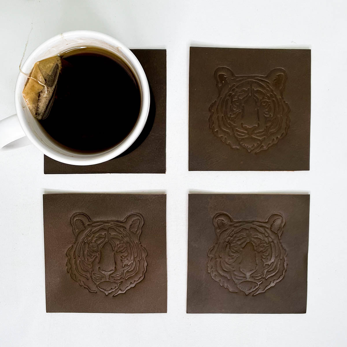 Tiger Leather Embossed Coasters (Set of 4)--Lemons and Limes Boutique
