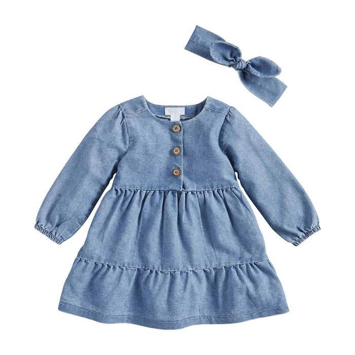 Girl's Tiered Denim Dress-Lemons and Limes Boutique