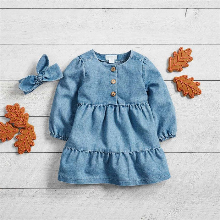 Girl's Tiered Denim Dress-Lemons and Limes Boutique