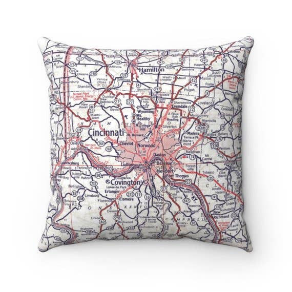 Cincinnati Ohio Map Pillow-Lemons and Limes Boutique