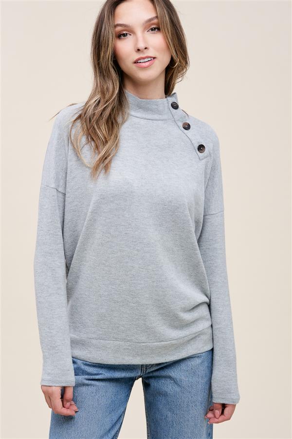 Erin Mock Neck Top in Heather Gray-Lemons and Limes Boutique