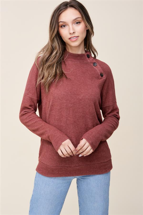 Erin Button Mock Neck Top in Rust-Lemons and Limes Boutique