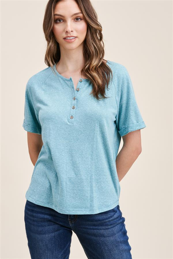 Summer Henley Tee in Jade--Lemons and Limes Boutique