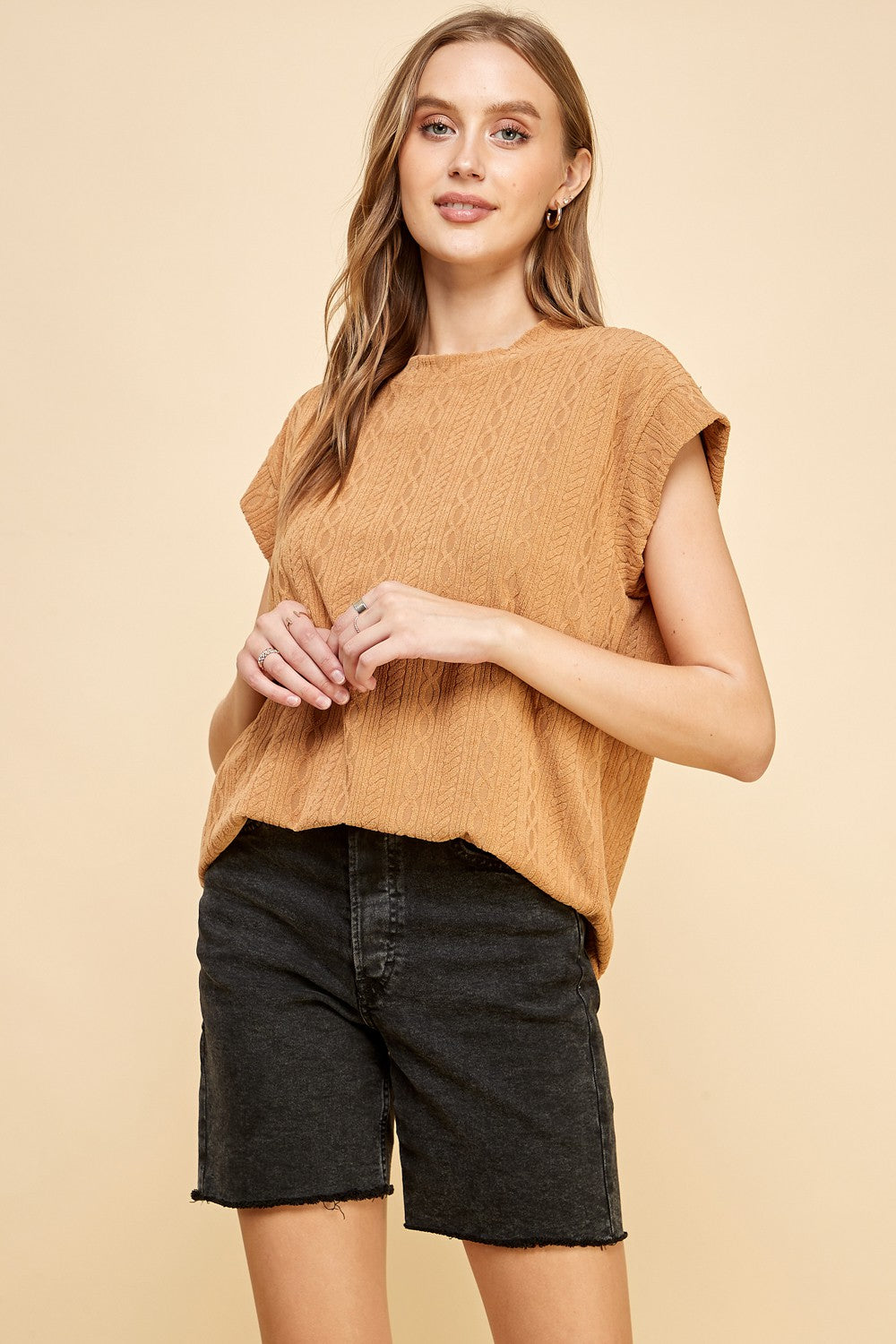 Sidney Solid Patterned Top in Taupe-Lemons and Limes Boutique