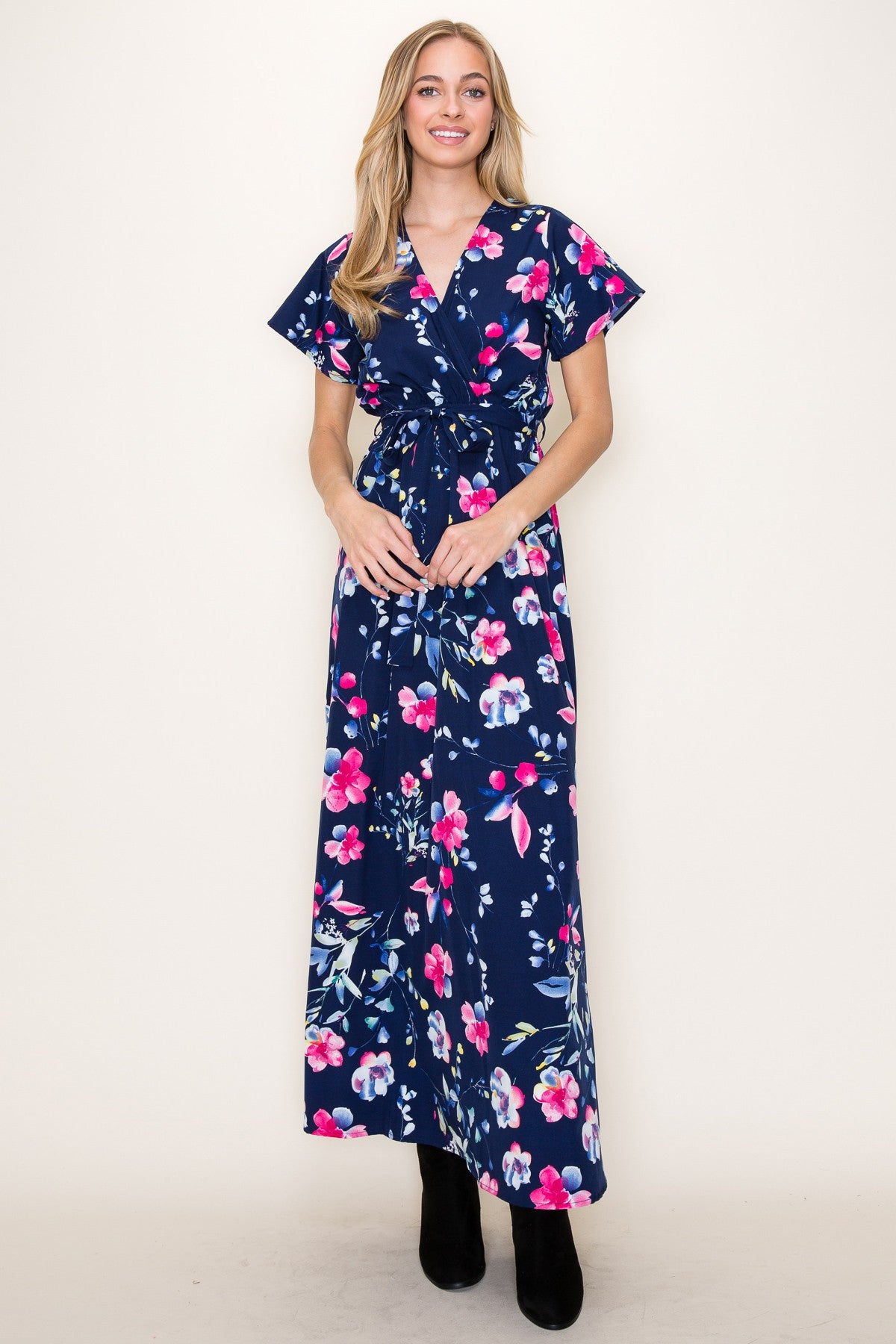 Surplus Self Tie Floral Maxi Dress in Navy-Lemons and Limes Boutique