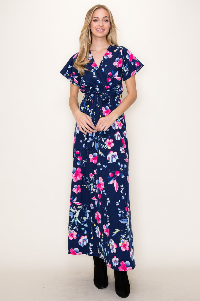 Surplus Self Tie Floral Maxi Dress in Navy-Lemons and Limes Boutique