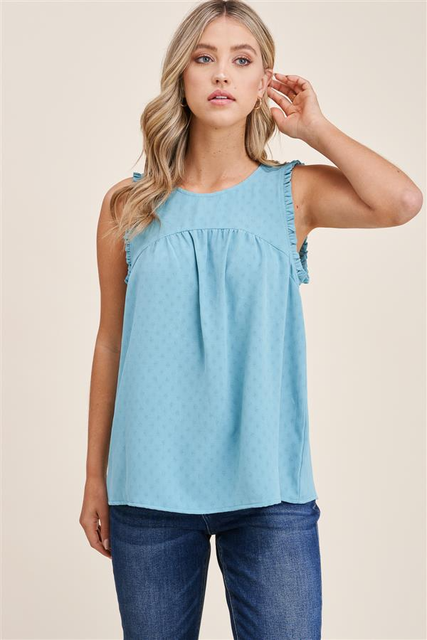 Ruffle Edge Sleeveless Top in Aqua-Lemons and Limes Boutique