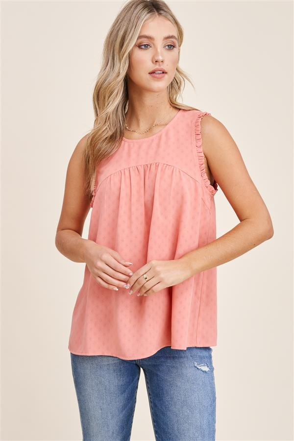 Ruffle Edge Sleeveless Top in Coral-Lemons and Limes Boutique