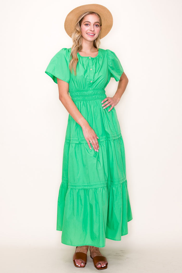 Tiered Poplin Maxi Dress in Apple Green-Lemons and Limes Boutique