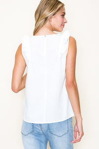 Ruffle Shoulder, Sleeveless, Solid Top in Ivory-Lemons and Limes Boutique