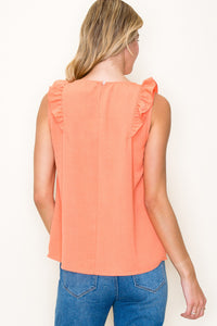 Ruffle Shoulder, Sleeveless, Solid Top in Orange-Lemons and Limes Boutique