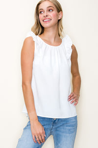 Ruffle Shoulder, Sleeveless, Solid Top in Ivory-Lemons and Limes Boutique