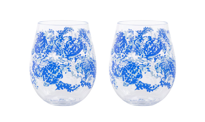 Acrylic Wine Glass Set in Turtley Awesome by Lilly Pulitzer-Drinkware-Lemons and Limes Boutique