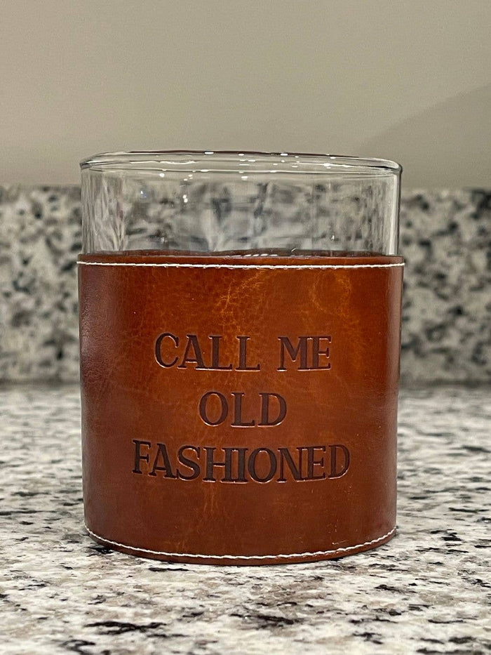 Call Me Old Fashioned Faux Leather Rocks Glass-Lemons and Limes Boutique