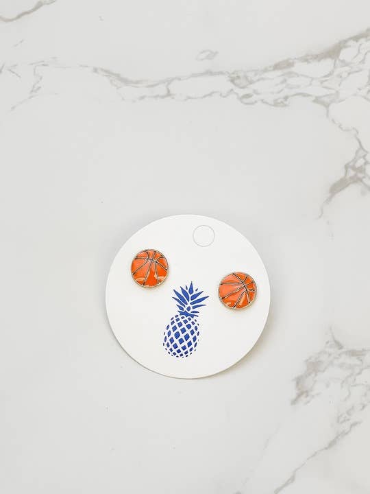 Basketball Signature Enamel Stud Earrings-Lemons and Limes Boutique