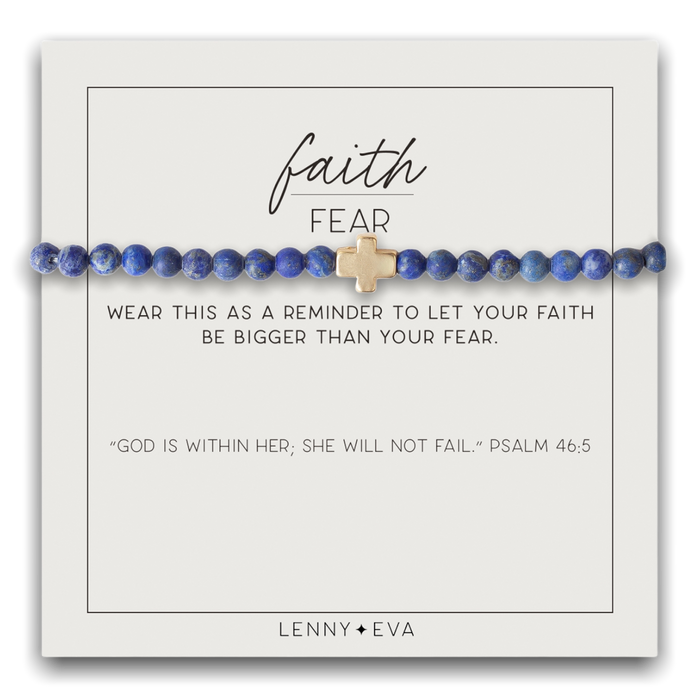 Gold Cross Faith Over Fear Bracelet in Lapis Lazuli--Lemons and Limes Boutique