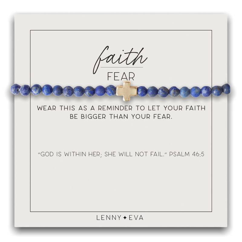 Gold Cross Faith Over Fear Bracelet in Lapis Lazuli--Lemons and Limes Boutique