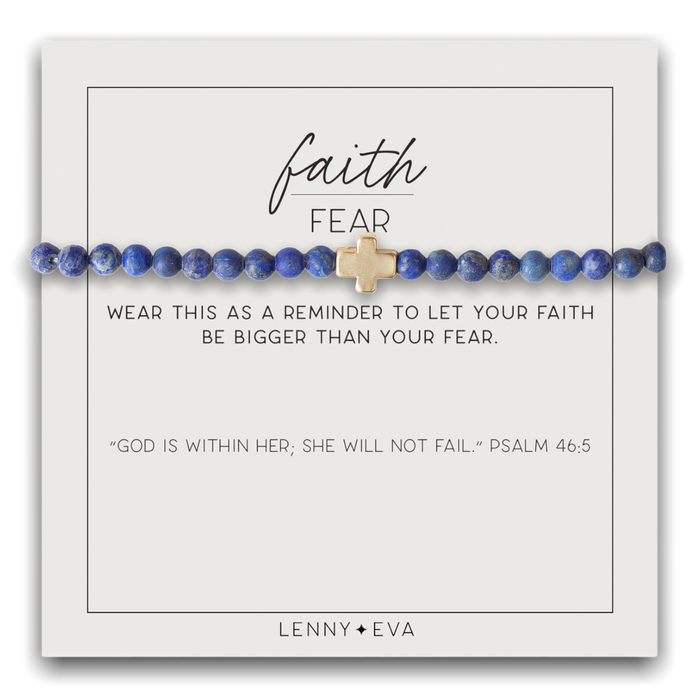 Silver Cross Faith Over Fear Bracelet-Lapis Lazuli-Lemons and Limes Boutique