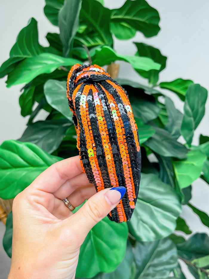 Game Day Sequin Headbands - Black & Orange-Lemons and Limes Boutique