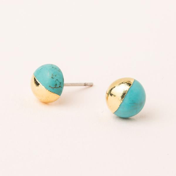 Dipped Stone Stud - Turquoise/Gold-Stud Earrings-Lemons and Limes Boutique