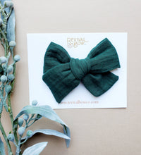 Christmas Bow on Clip in Mountain Pine Gauze--Lemons and Limes Boutique