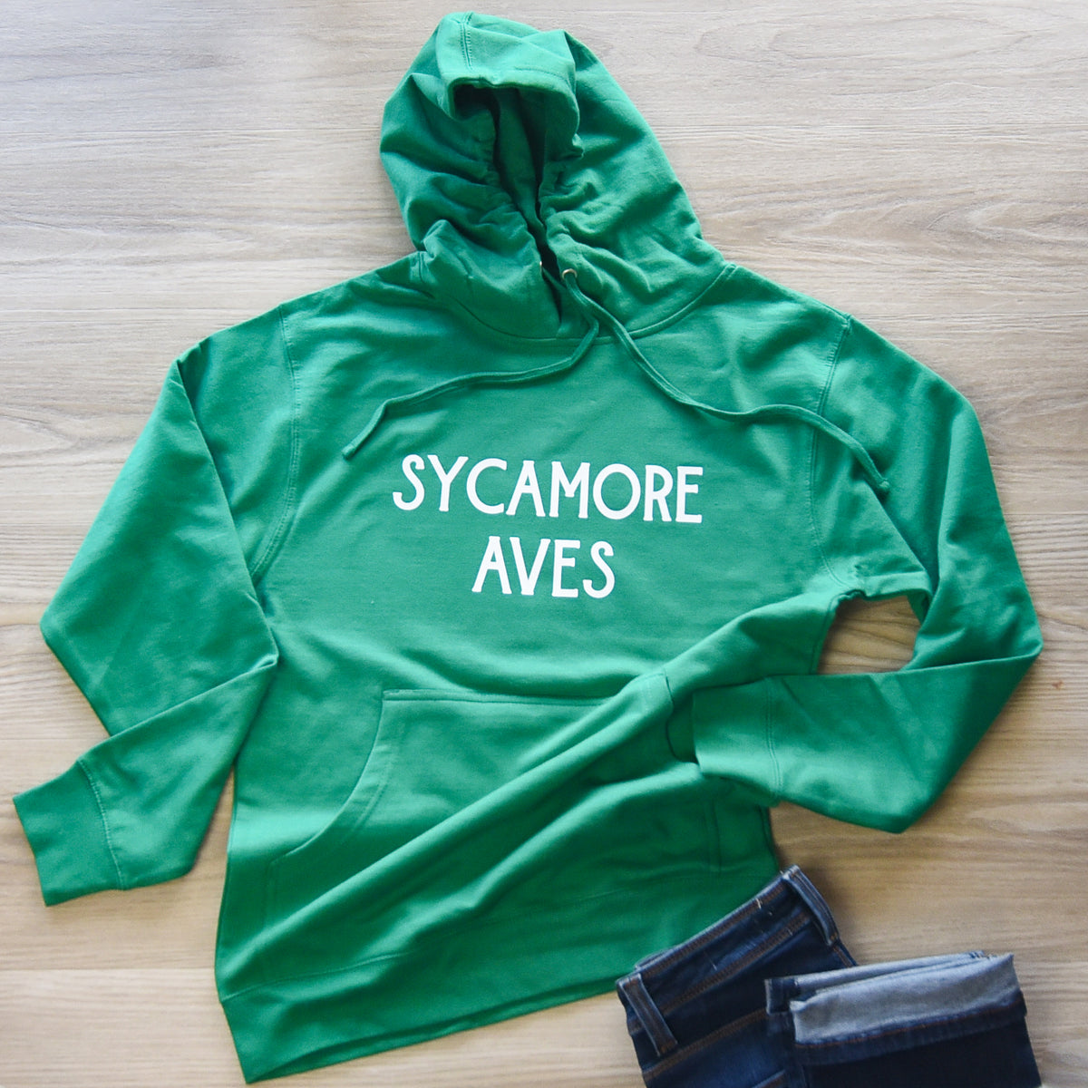 Sycamore Aves Hoodie on Kelly Green--Lemons and Limes Boutique