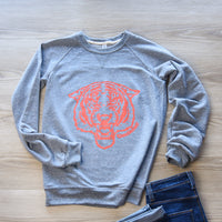 Cincinnati Fierce Tiger Snow Heather French Terry Crewneck- Charcoal Gray-Lemons and Limes Boutique