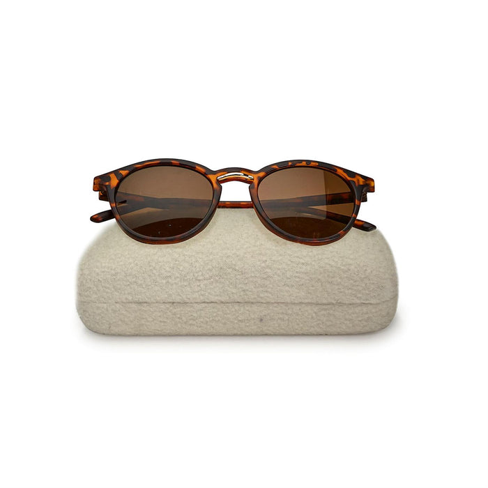 Tortoise Frame Sunglasses with Sherpa Like Case--Lemons and Limes Boutique