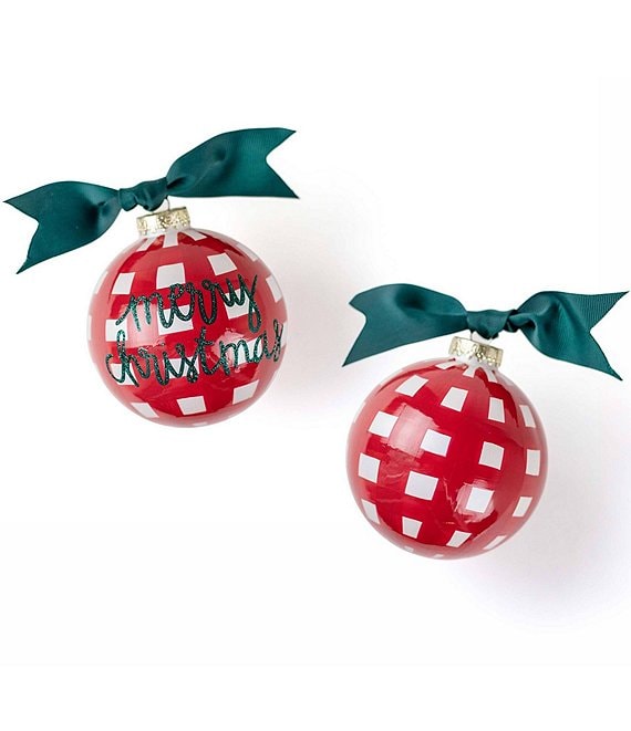Merry Christmas Gingham Glass Ornament-Lemons and Limes Boutique
