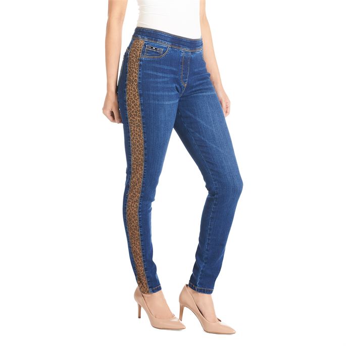 OMG Skinny with Leopard Animal Side Stripe-Medium Denim-Lemons and Limes Boutique