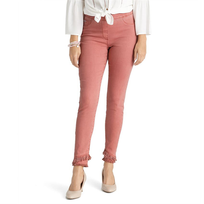 OMG Skinny Ankle Slant Double Fringe Jeans in Coral--Lemons and Limes Boutique