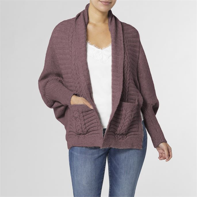 Mari Cropped Cable Pocket Front Cardigan in Plum-Lemons and Limes Boutique