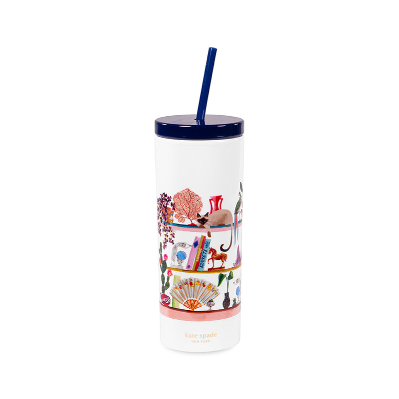 Bookshelf Acrylic Tumbler with Straw by Kate Spade--Lemons and Limes Boutique