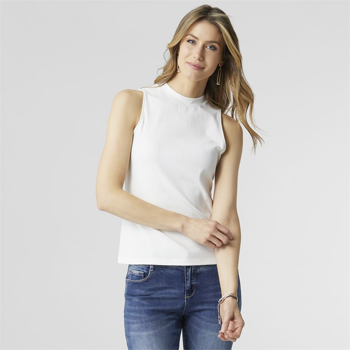 Macenna Mock Neck Ribbed Tank in Off White--Lemons and Limes Boutique