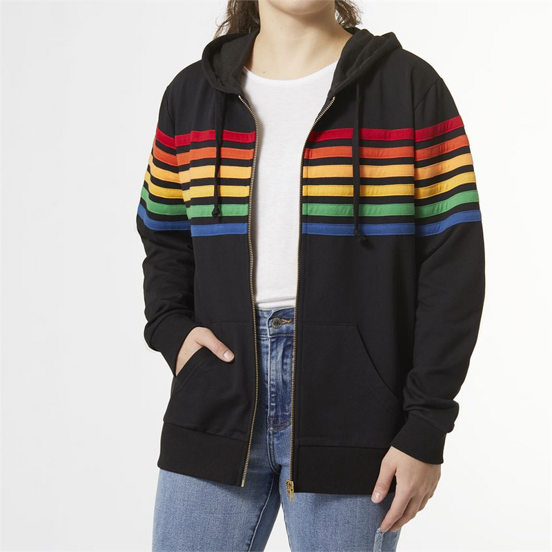 Amora Multi Stripe Zip-Up Sweatshirt in Black--Lemons and Limes Boutique