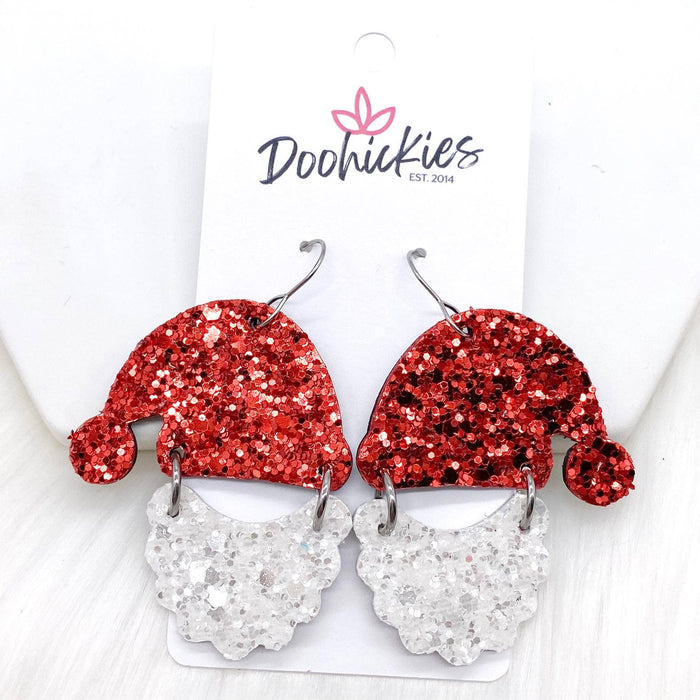 2" Red Chunky Glitter Santa Christmas Earrings-Lemons and Limes Boutique