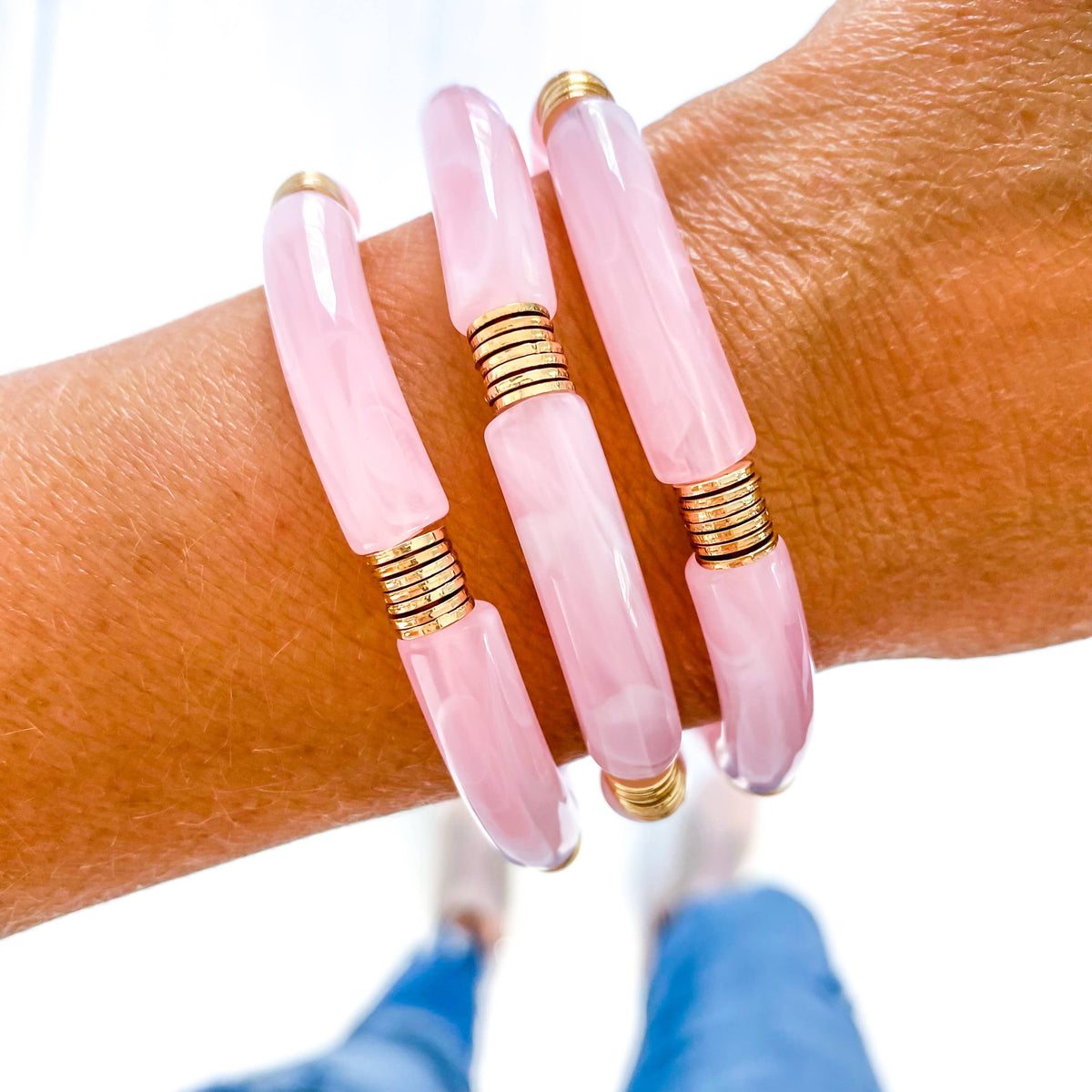 Pink Marble Acrylic Tube Bamboo Bracelets--Lemons and Limes Boutique