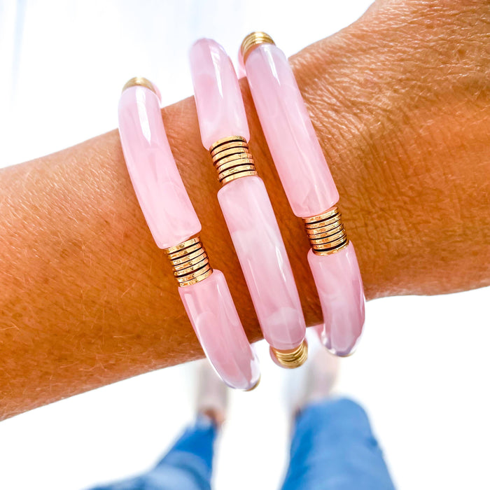 Pink Marble Acrylic Tube Bamboo Bracelets-Lemons and Limes Boutique