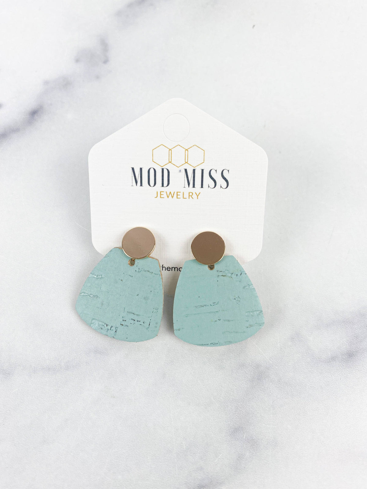 Cork Trapezoid Stud Earrings in Aqua-Lemons and Limes Boutique