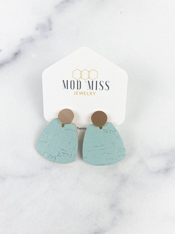 Cork Trapezoid Stud Earrings in Aqua-Lemons and Limes Boutique