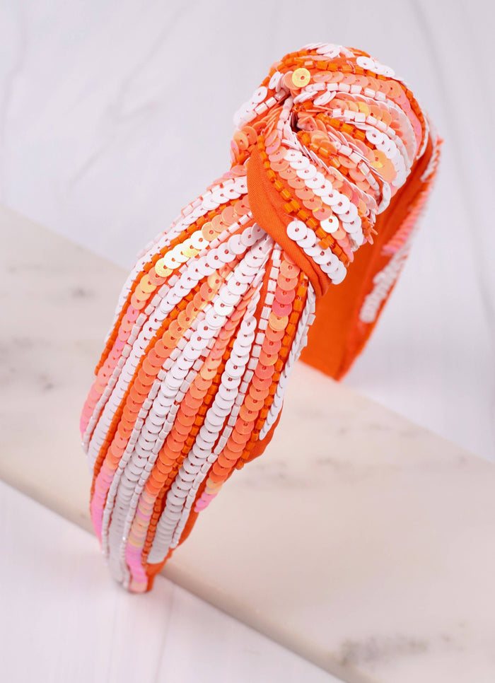 Natasha Sequin Striped Headband in Orange and White-Lemons and Limes Boutique