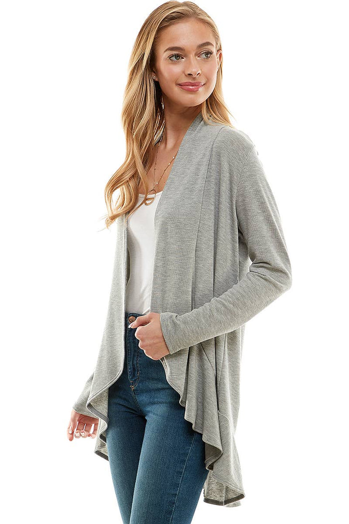 Women's Long Sleeves Ruffle Hacci Cardigan in Heather Gray--Lemons and Limes Boutique