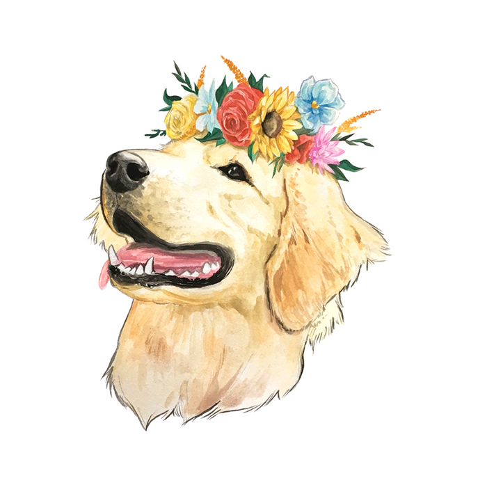 Flower Crown Golden Retriever Sticker--Lemons and Limes Boutique