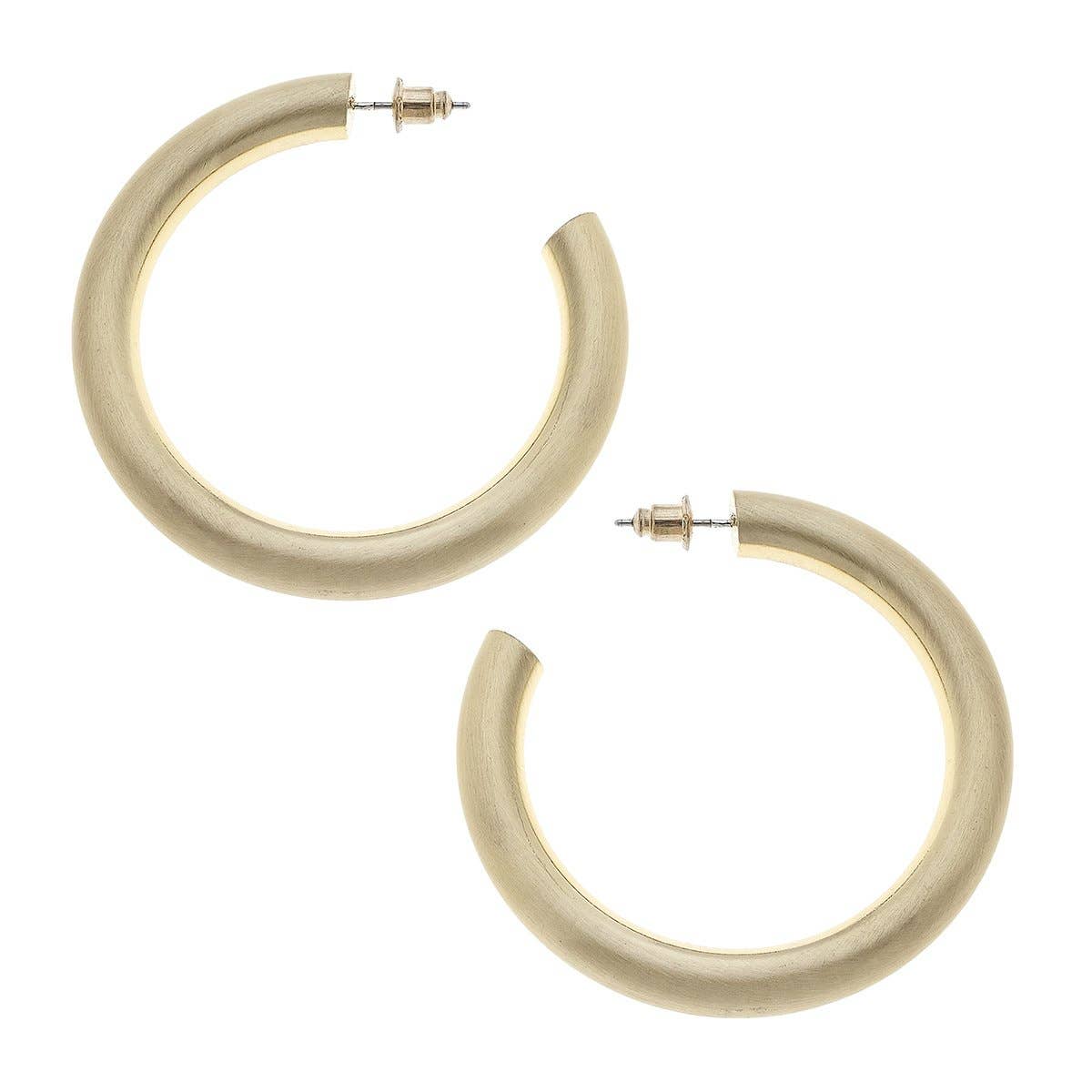 Isla Hoop Earrings in Satin Gold Canvas Style--Lemons and Limes Boutique