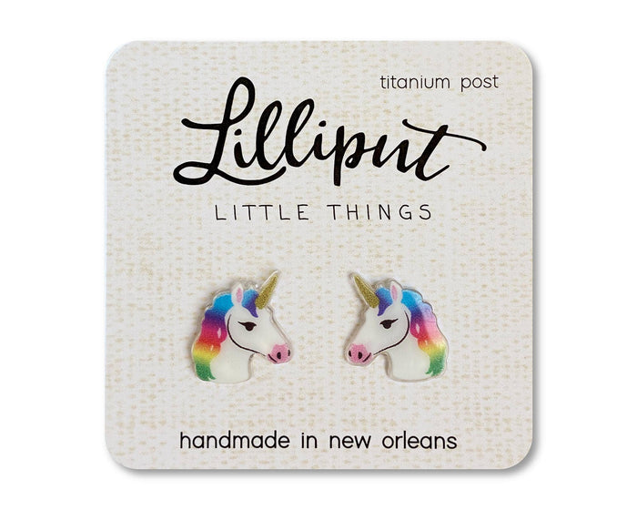 Rainbow Unicorn Earrings in White--Lemons and Limes Boutique